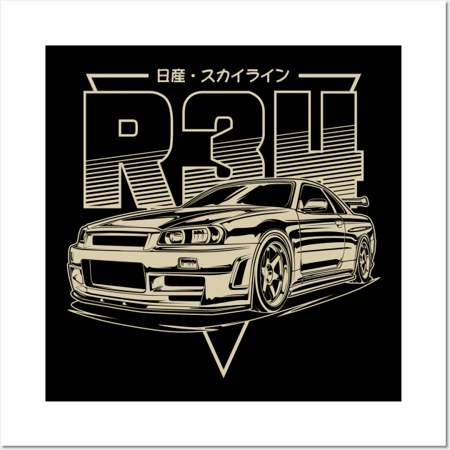 Skyline GTR R34 (Retro Yellow) Wall Art by idrdesign